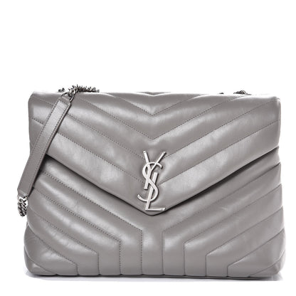 Saint Laurent Calfskin Y Quilted Monogram Medium Loulou Chain Satchel Light Gray 1 of 8