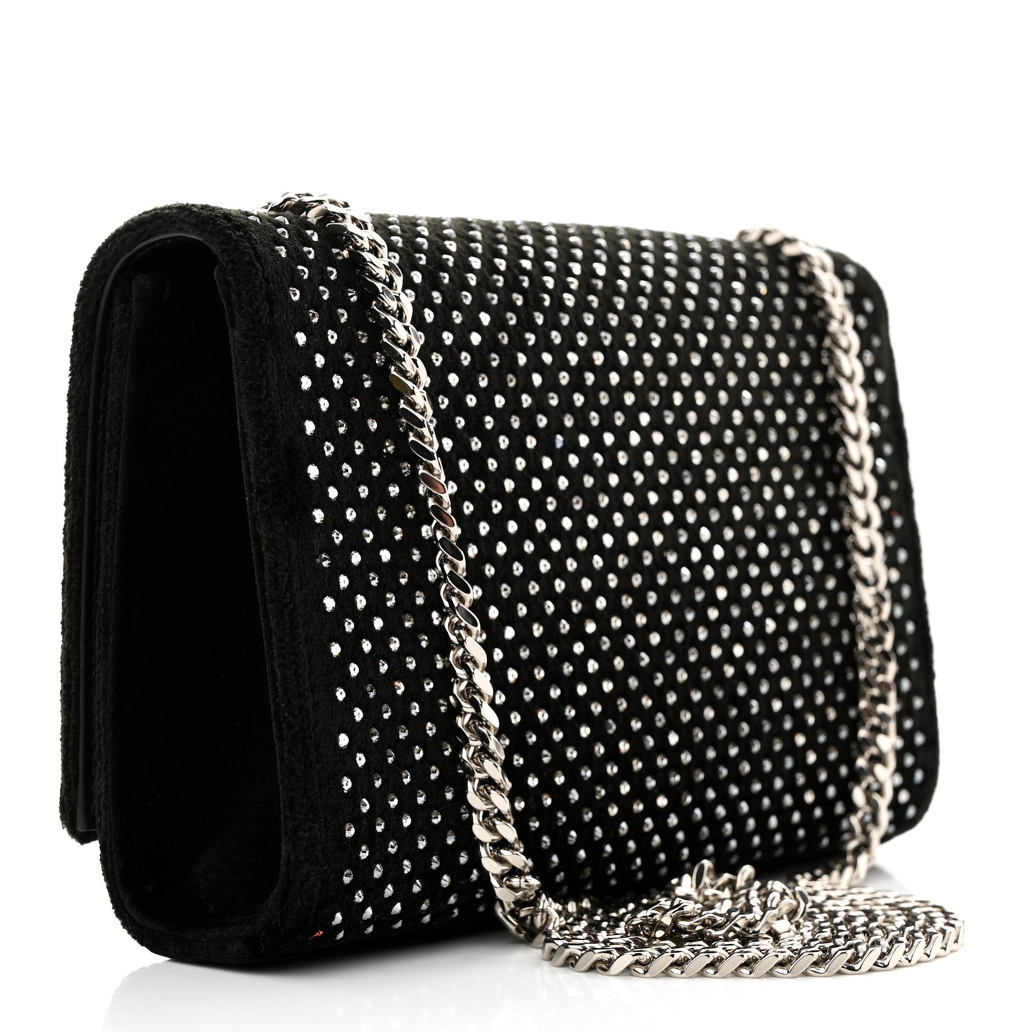 Velvet Crystal Studded Monogram Small Kate Satchel Black