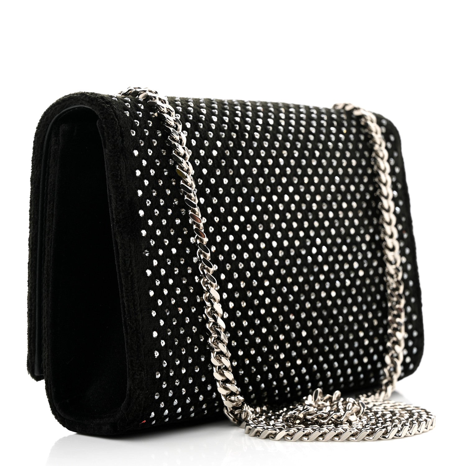 Saint Laurent Velvet Crystal Studded Monogram Small Kate Satchel Black 3 of 10