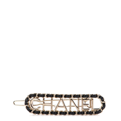 Chanel Metal Lambskin Vintage Allure Logo Hair Clip Black Gold 1 of 4