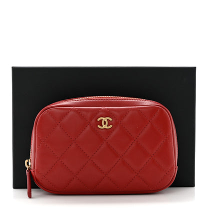 Chanel Lambskin Quilted Small Curvy Pouch Cosmetic Case Red 9 of 10