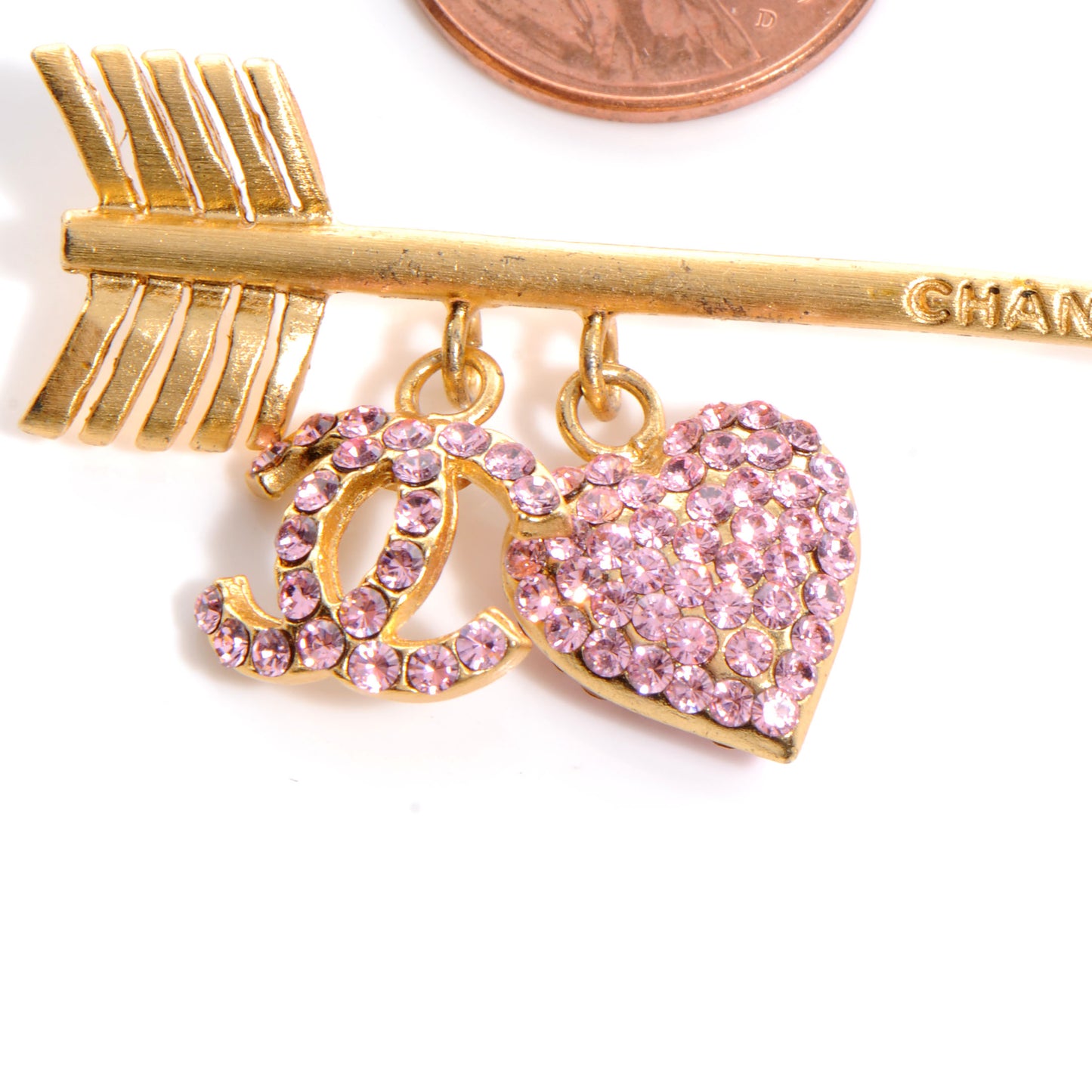 Crystal CC Heart Hair Pin Clip Barrette Gold
