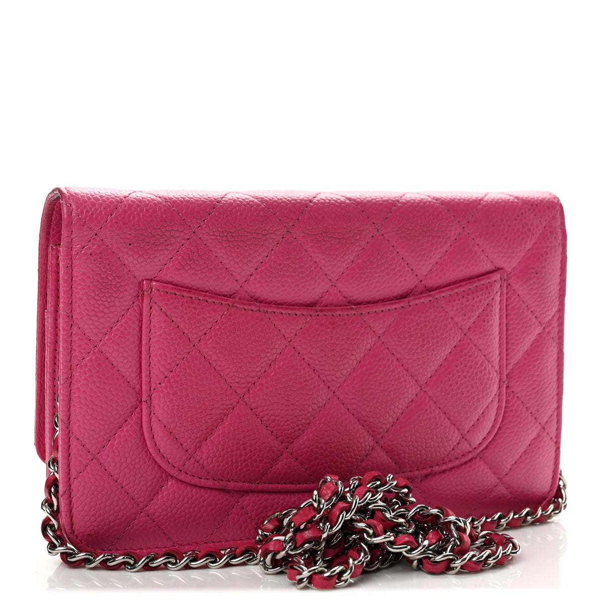 Caviar Enamel Quilted Wallet On Chain WOC Pink