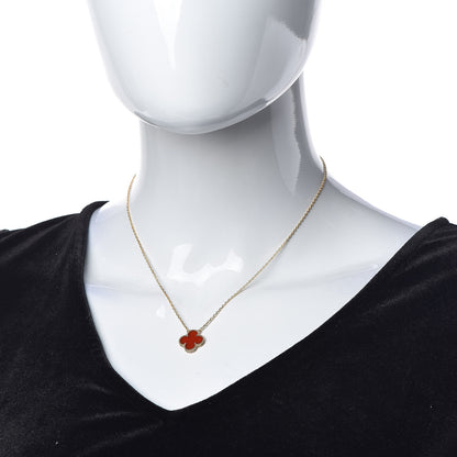 Van Cleef & Arpels 18K Yellow Gold Carnelian Vintage Alhambra Pendant Necklace 2 of 5