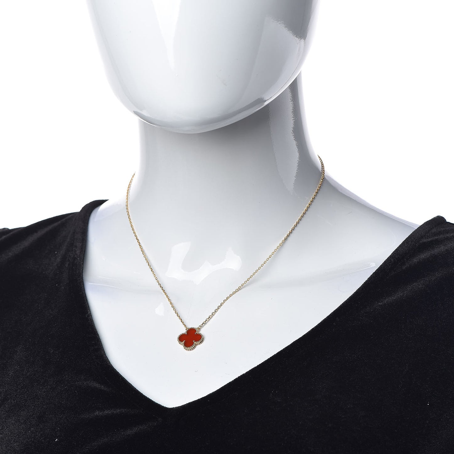 18K Yellow Gold Carnelian Vintage Alhambra Pendant Necklace
