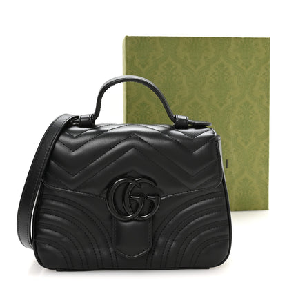 Gucci Calfskin Matelasse Monochrome GG Marmont Top Handle Shoulder Bag Black 11 of 11