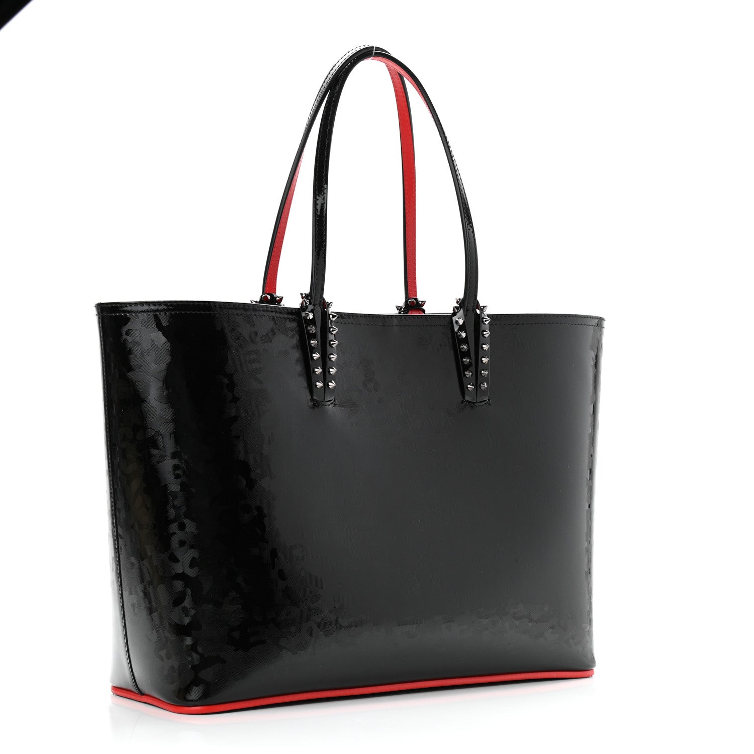 Christian Louboutin Patent Calfskin Print Leopard Print Spikes East West Cabata Tote Black 4 of 11