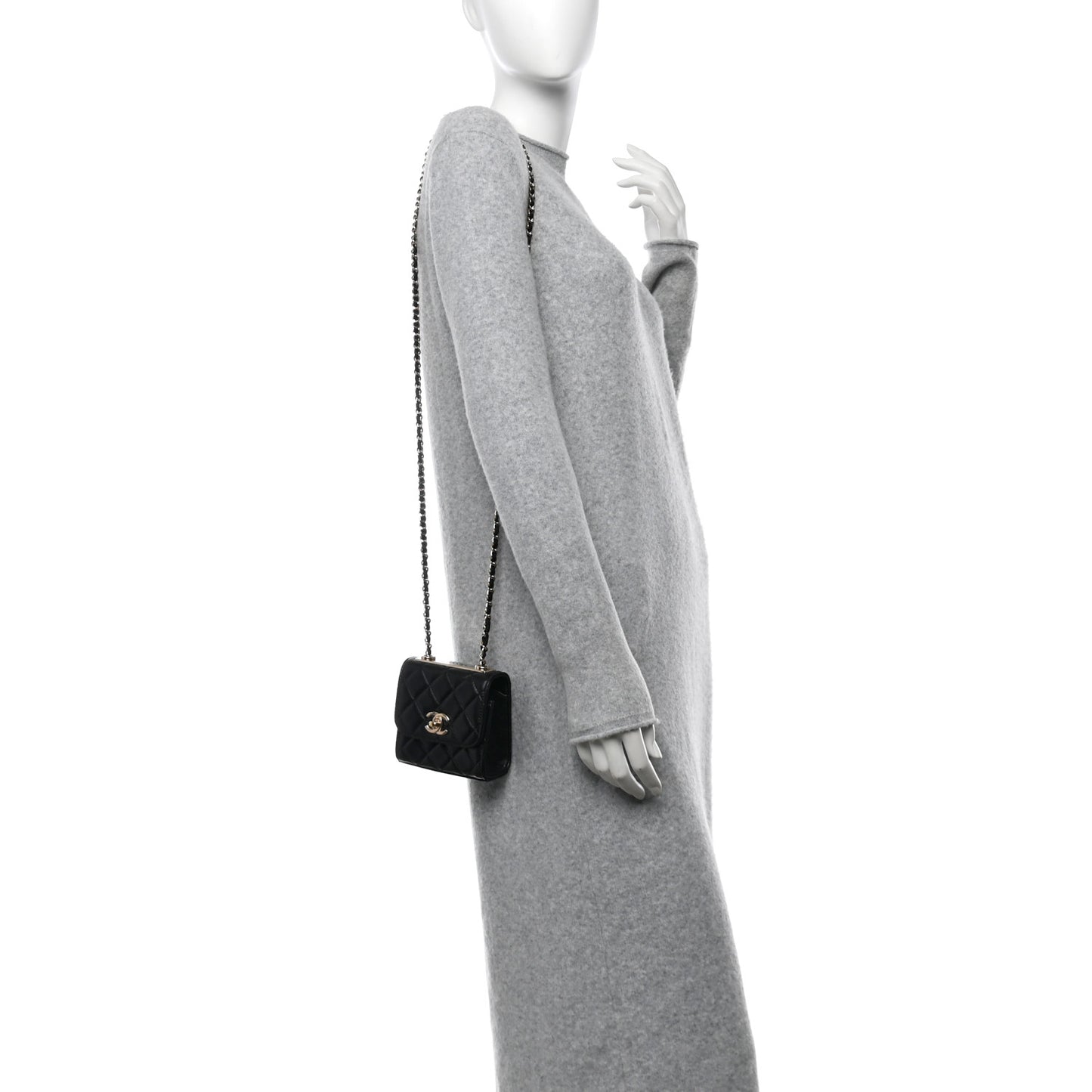Lambskin Quilted Mini Trendy CC Clutch With Chain Black