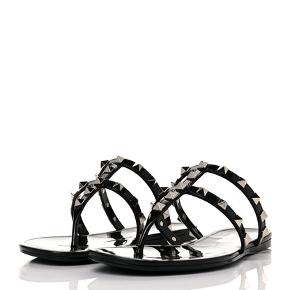 Valentino Garavani PVC Jelly Rockstud Caged Flat Thong Sandals 37 Black 3 of 8