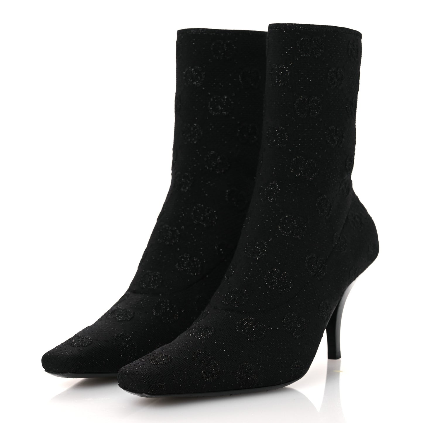 Technical Jersey Knit GG Monogram Square G 75mm Ankle Boots 39 Black Gray