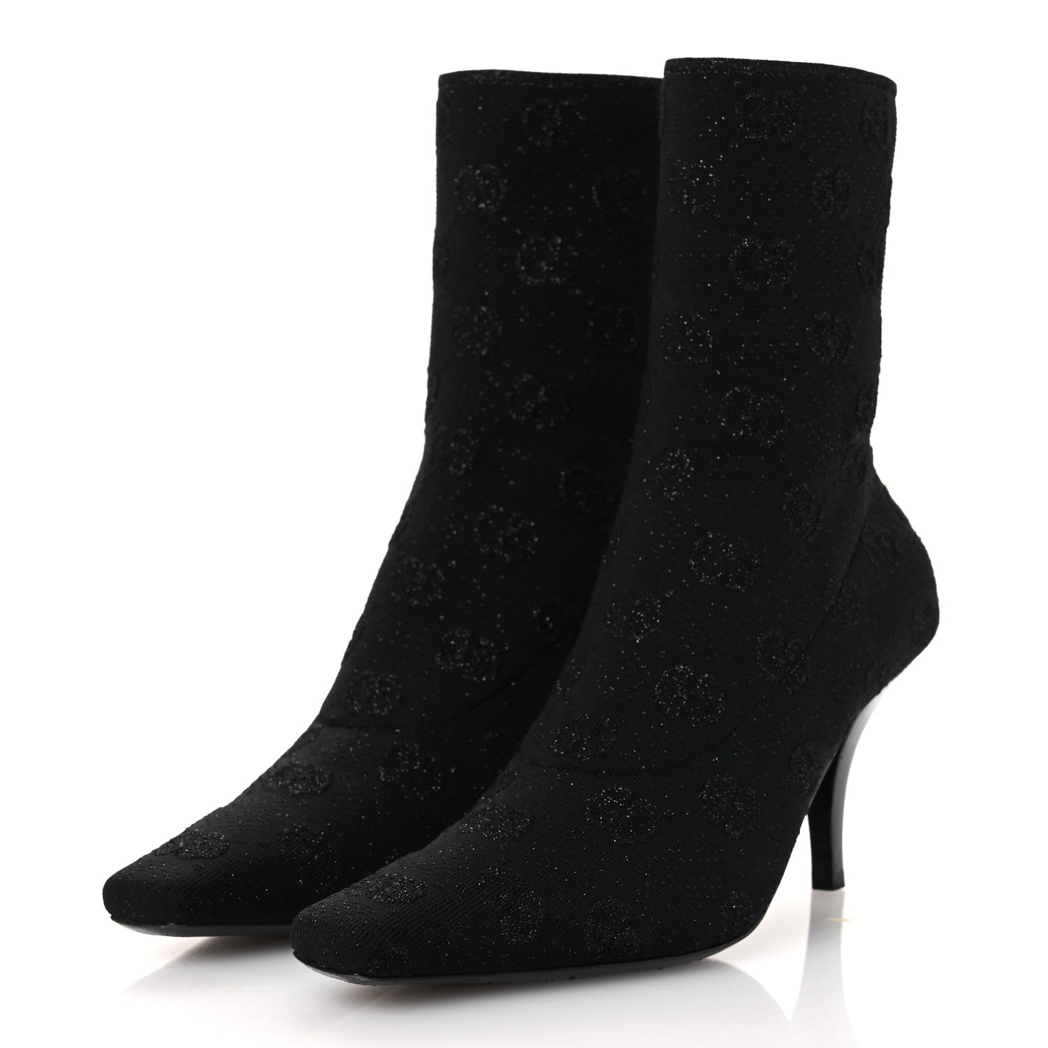 Gucci Technical Jersey Knit GG Monogram Square G 75mm Ankle Boots 39 Black Gray 4 of 10