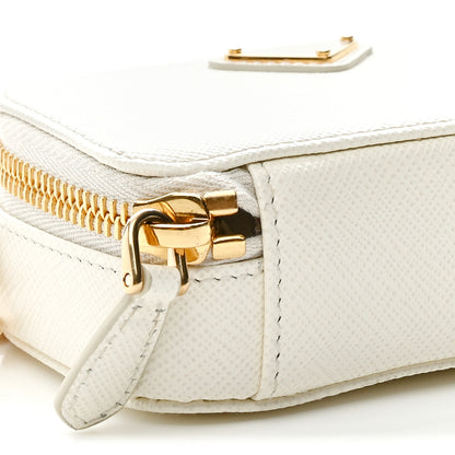 Prada Saffiano Metal Triangle Logo Mini Pouch with Handle White 9 of 10