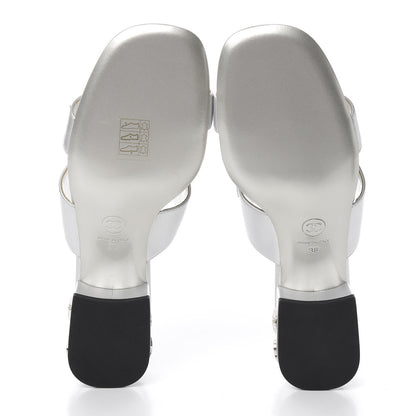 Chanel Iridescent Calfskin Crystal Stars Mules 38 Silver 5 of 8
