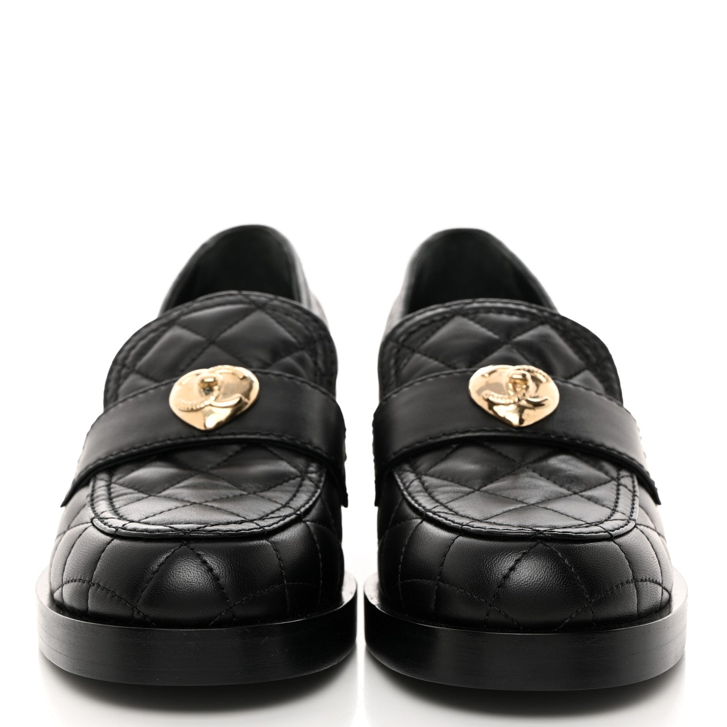Chanel Lambskin Quilted CC Heart Loafers 37 Black 2 of 12