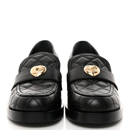 Chanel Lambskin Quilted CC Heart Loafers 37 Black 2 of 12