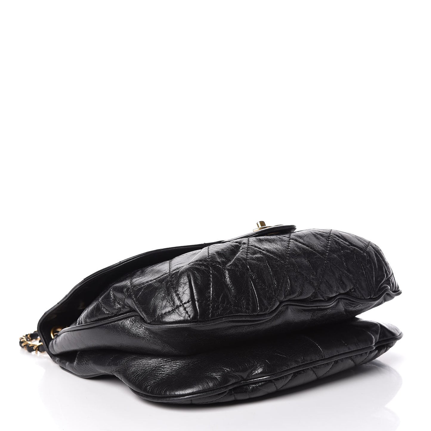 Aged Glazed Calfskin Quilted Large Bubble CC Flap Black