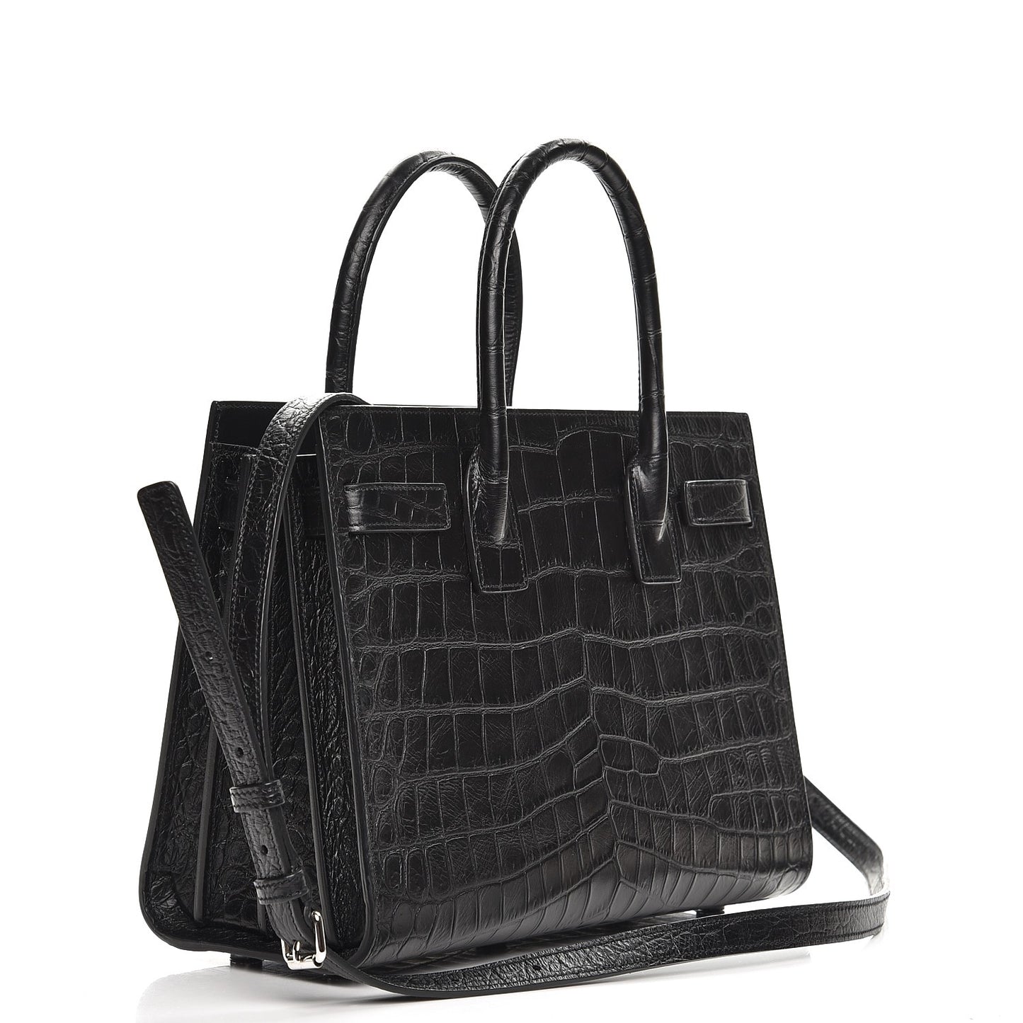 Calfskin Crocodile Embossed Baby Sac De Jour Black