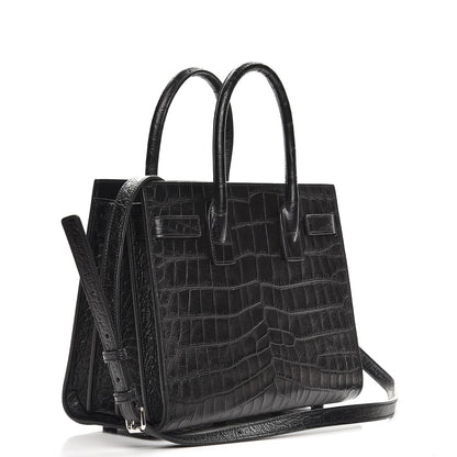 Saint Laurent Calfskin Crocodile Embossed Baby Sac De Jour Black 4 of 9