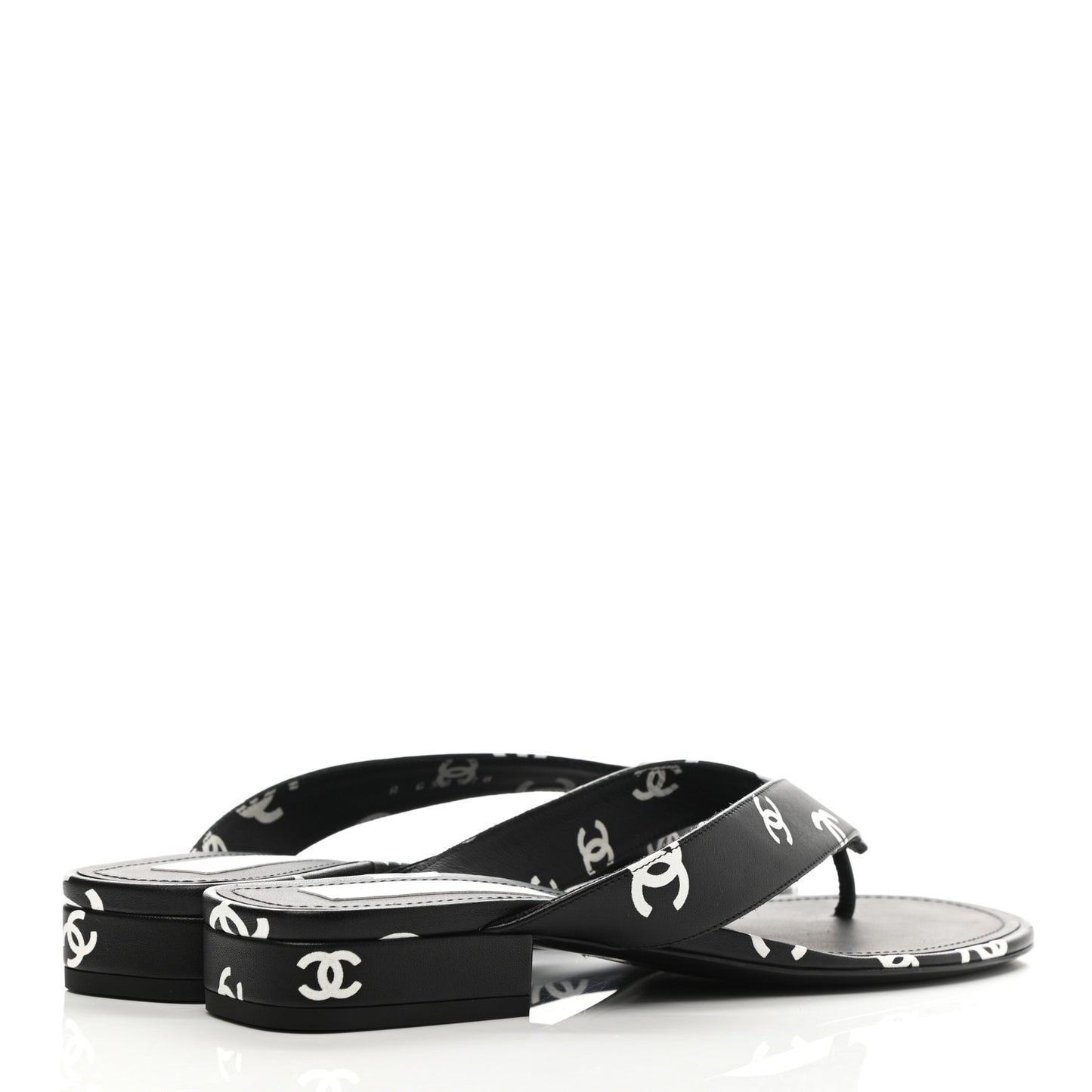 Lambskin Printed CC Thong Sandals 40 Black White