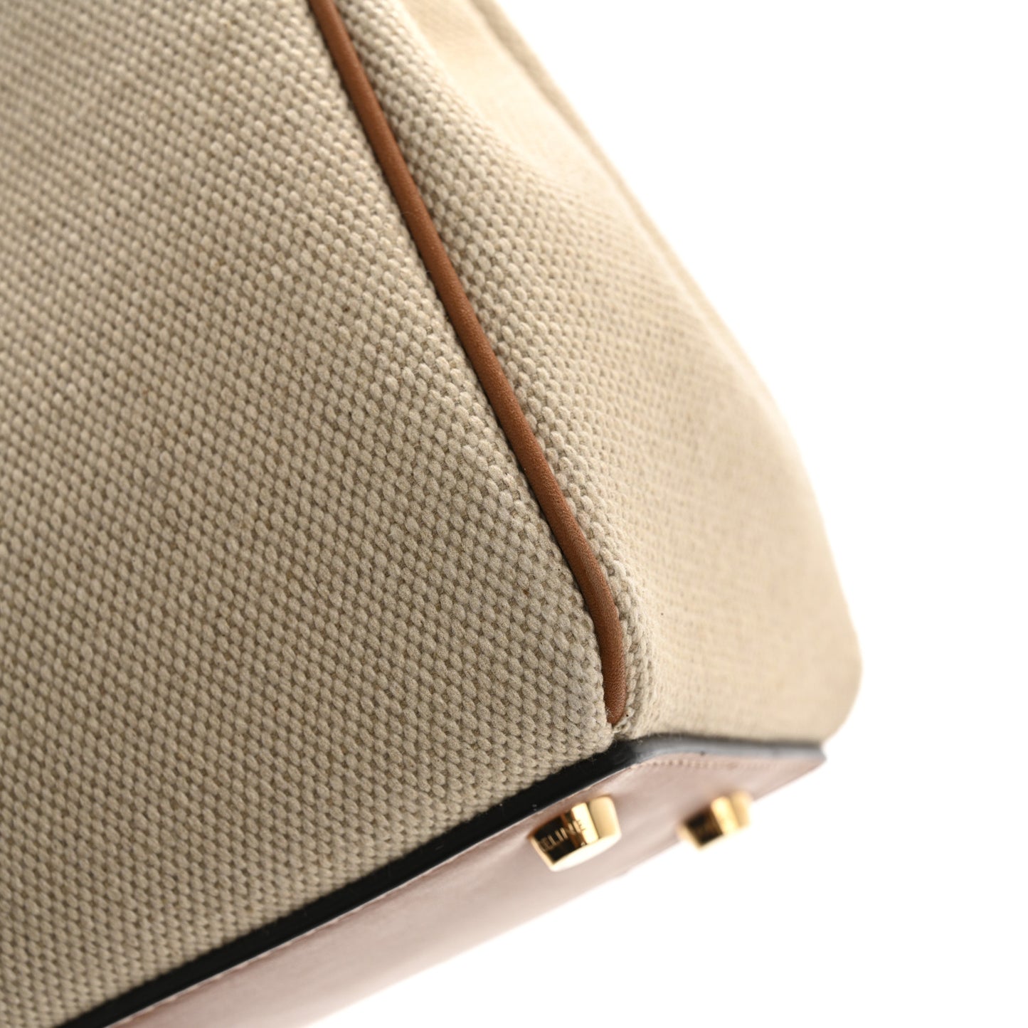 Canvas Calfskin Small 16 Top Handle Bag Natural Tan