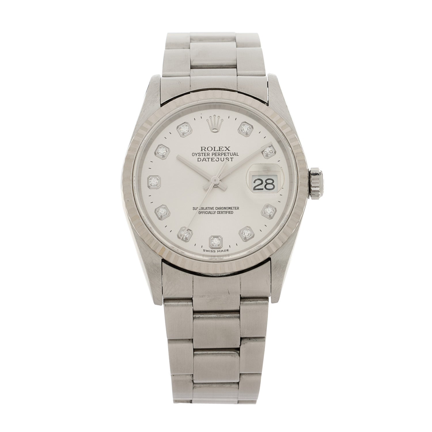 Rolex Stainless Steel 18K White Gold Diamond 36mm Oyster Perpetual Datejust Watch Silver 16234 1 of 5