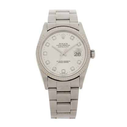 Rolex Stainless Steel 18K White Gold Diamond 36mm Oyster Perpetual Datejust Watch Silver 16234 1 of 5