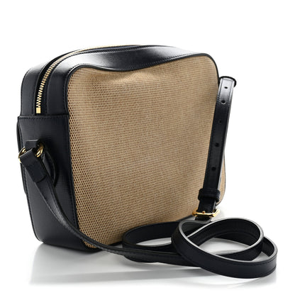 Gucci Vintage Rice Canvas Azalea Calfskin Small Horsebit 1955 Shoulder Bag Beige Blue 3 of 11