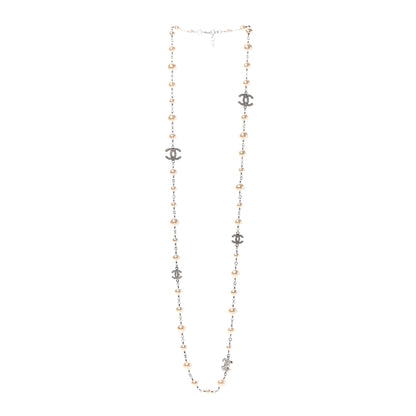 Chanel Crystal Pearl CC Long Necklace Silver 3 of 5