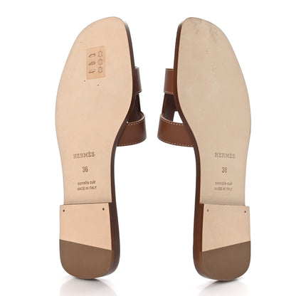 Hermes Box Calfskin Oran Sandals 36 Gold 5 of 9