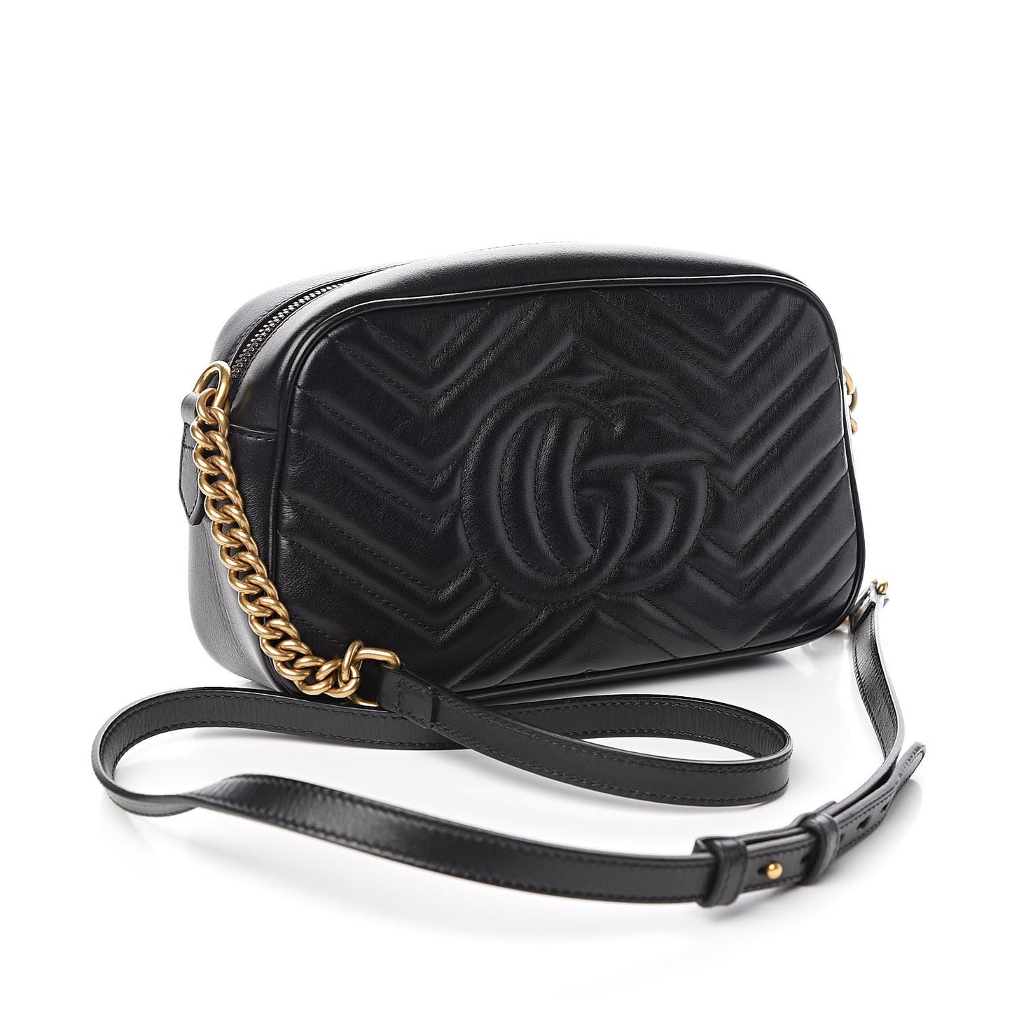 Calfskin Matelasse Small GG Marmont Chain Shoulder Bag Black