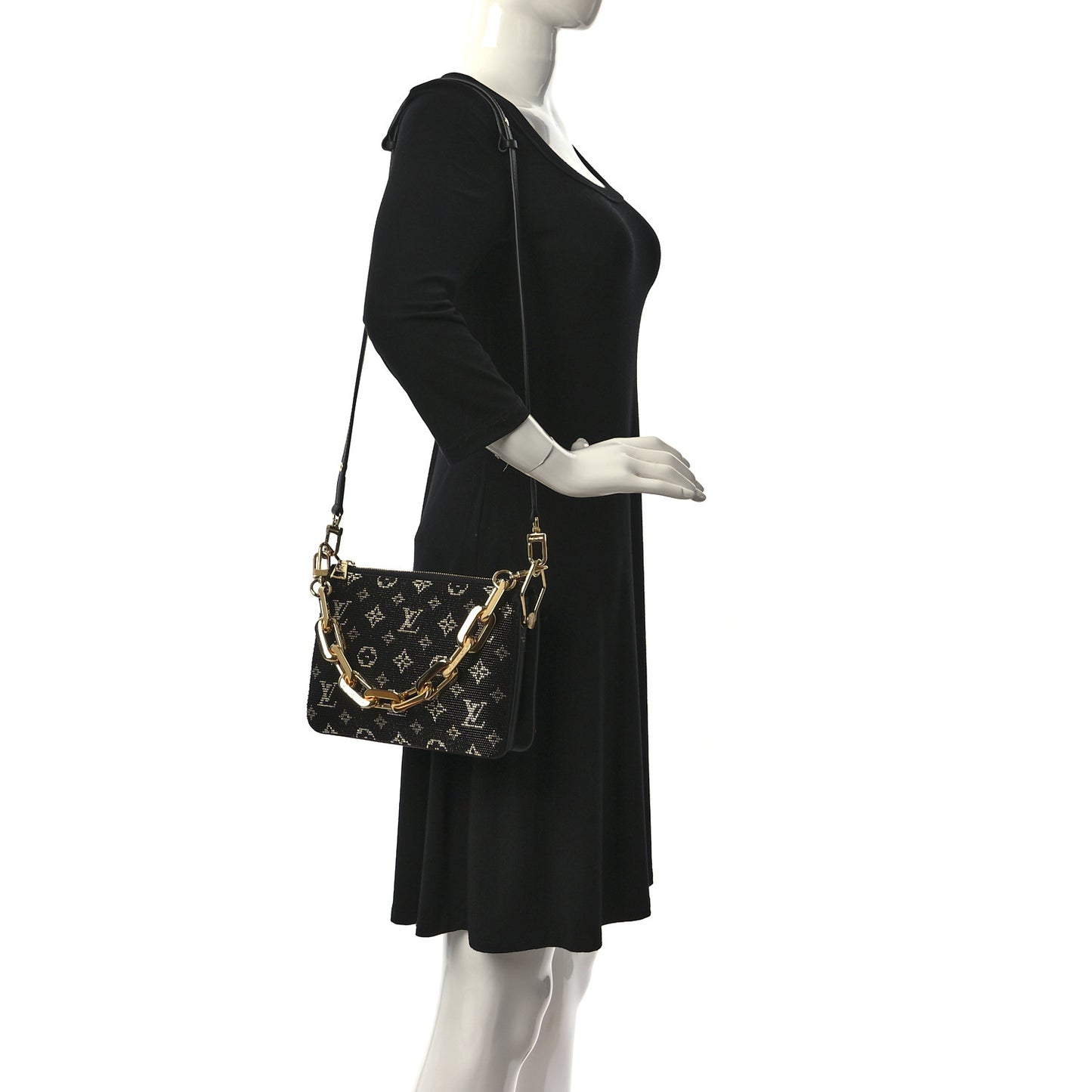 Satin Beaded Embroidered Monogram Coussin BB Black
