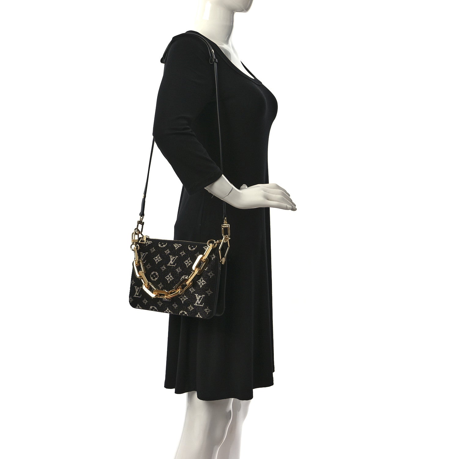 Louis Vuitton Satin Beaded Embroidered Monogram Coussin BB Black 2 of 9