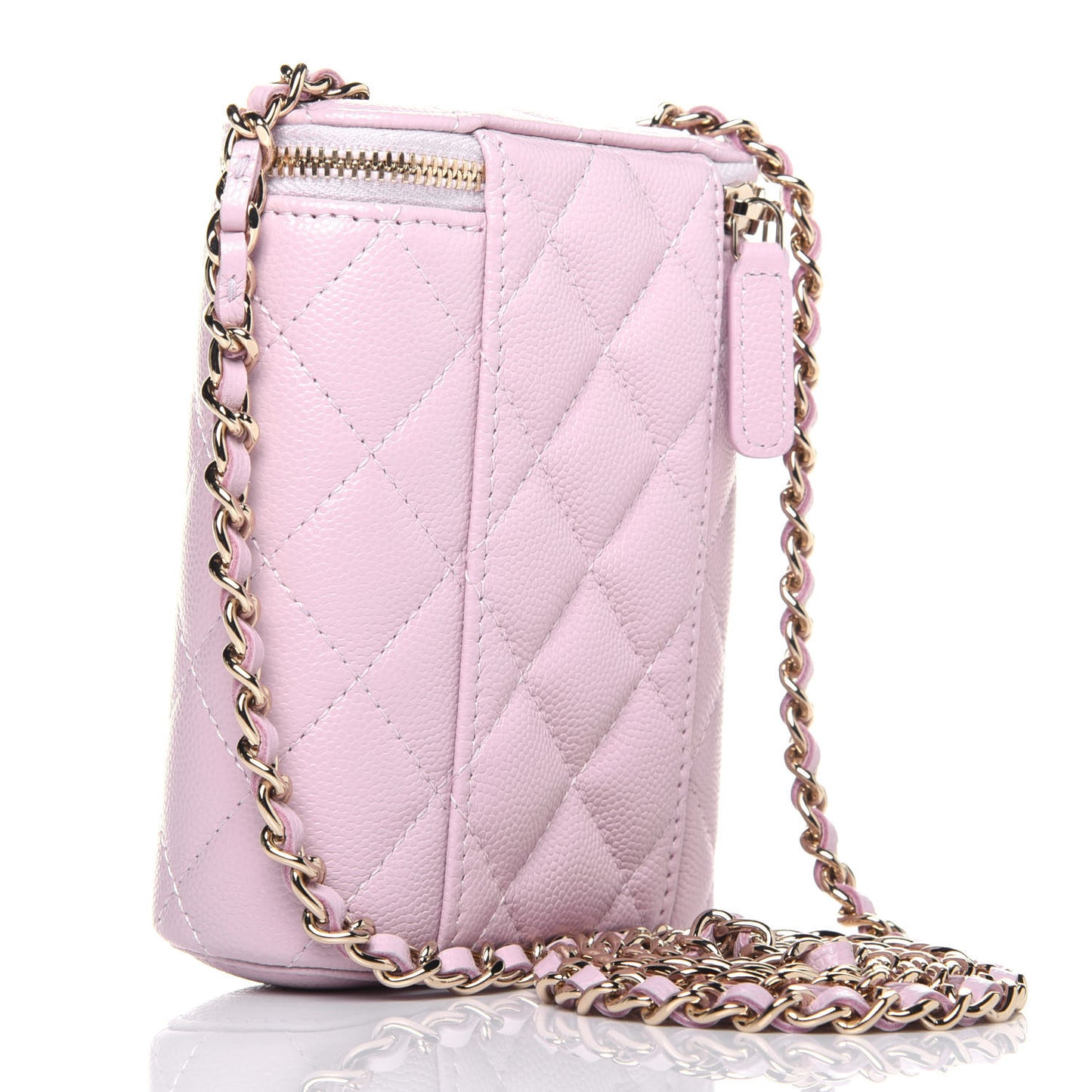 Caviar Quilted Small Vertical Coco Beauty Vanity Case With Chain Light Pink