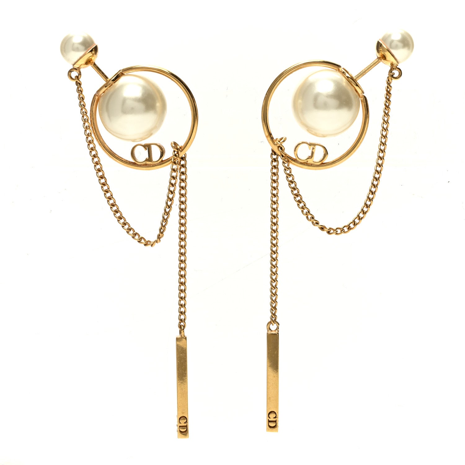 Christian Dior Pearl Tribales Dangle Chain Earrings Gold 1 of 5