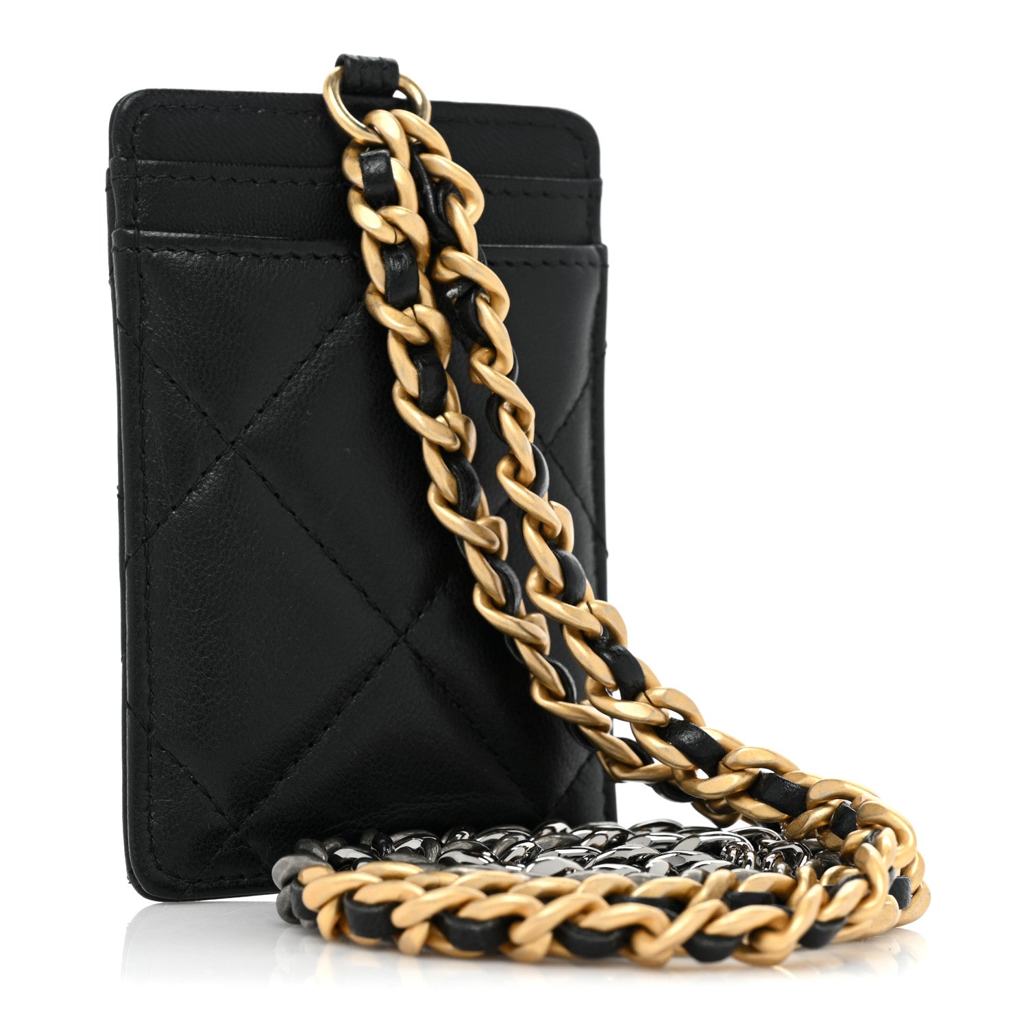 Chanel Goatskin Quilted Chanel 19 Card Holder On Chain Black 3 of 10