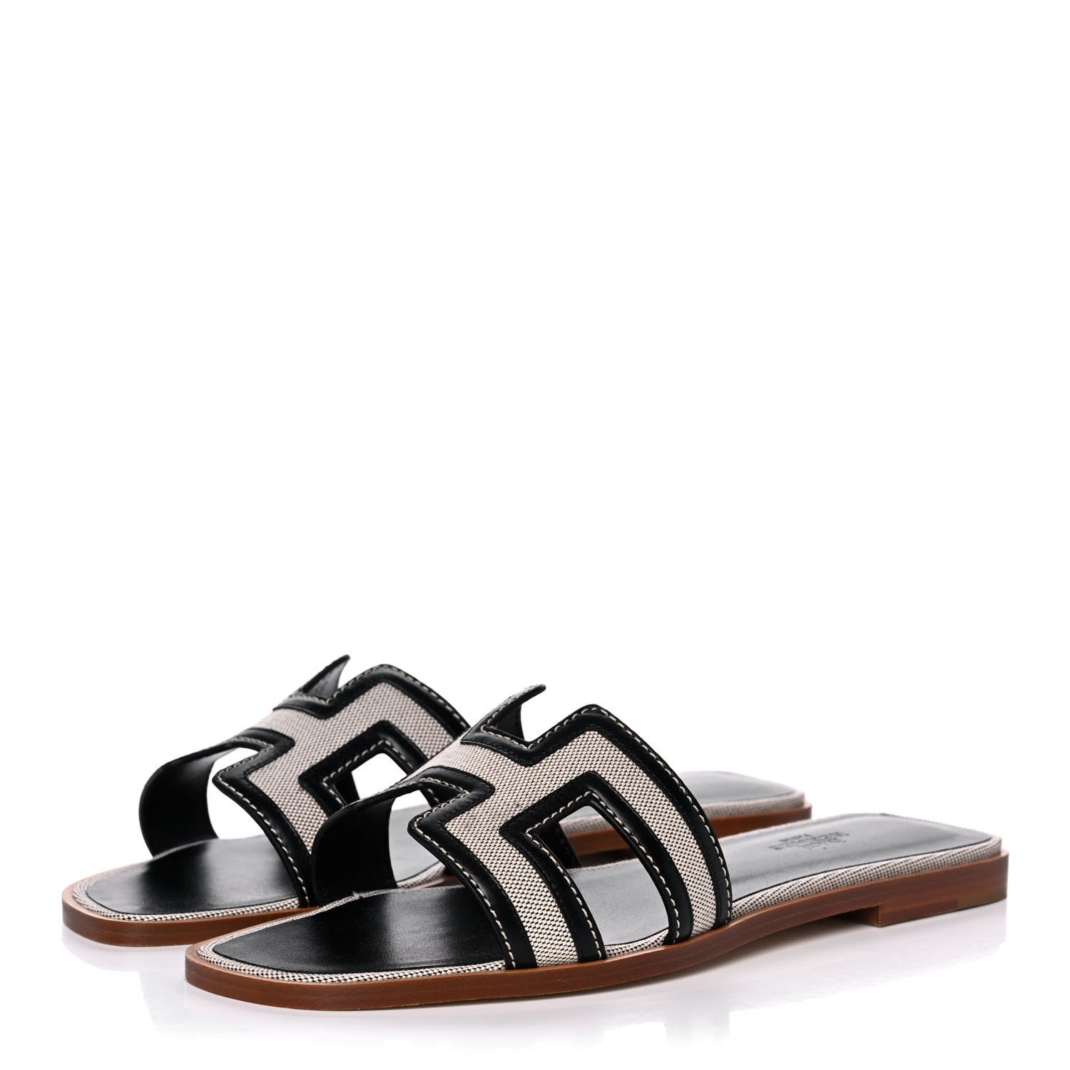 Hermes Calfskin Canvas Oran Sandals 38 Black 3 of 10