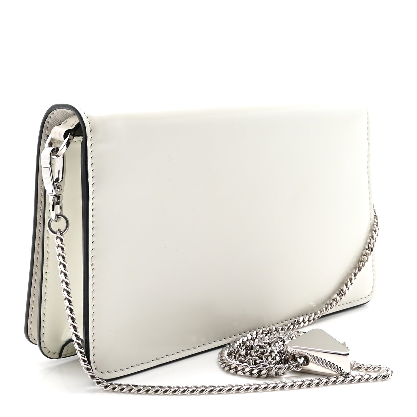 Spazzolato Flap Slide Chain Shoulder Bag Argento White