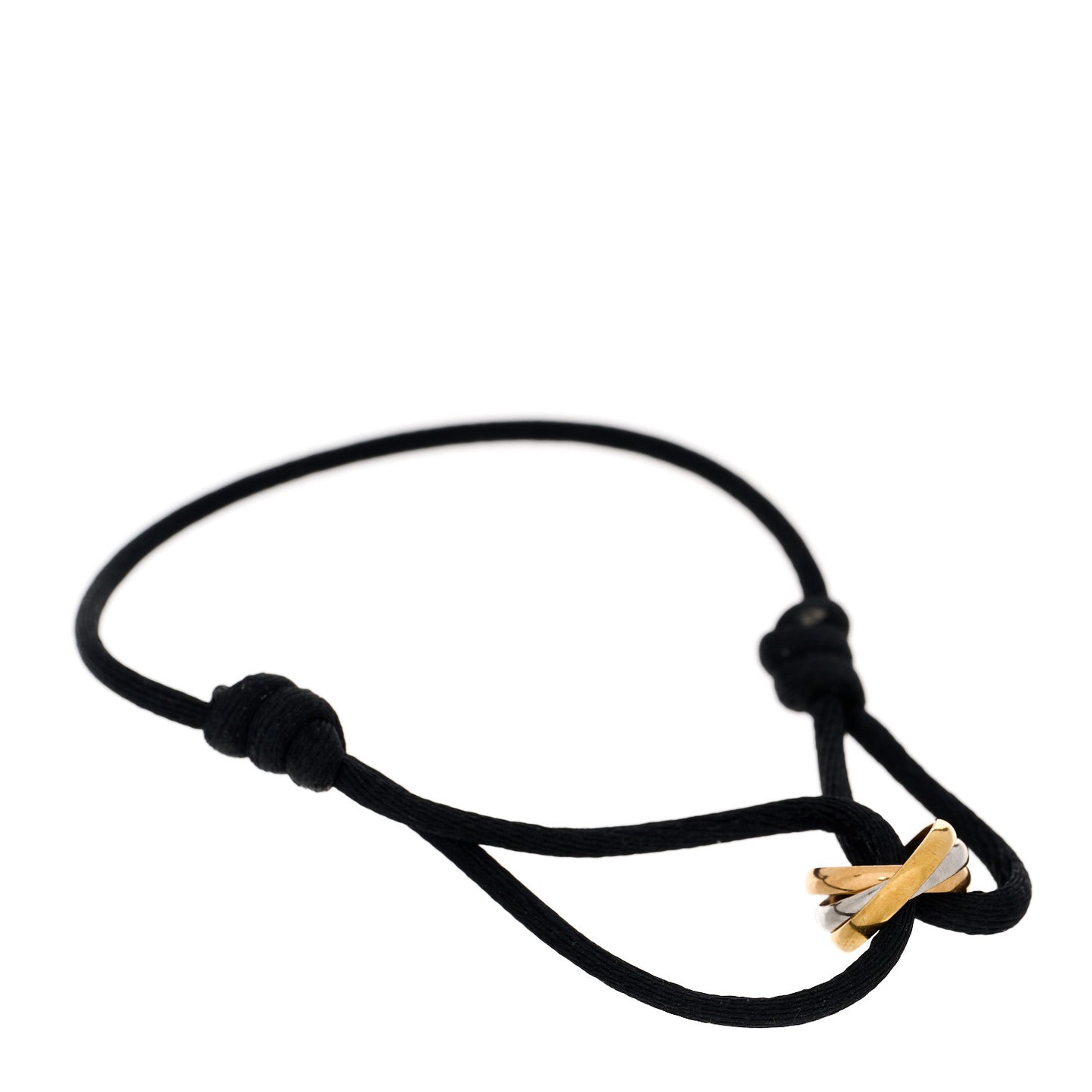 18K Pink Yellow White Gold Trinity Adjustable Cord Bracelet Black