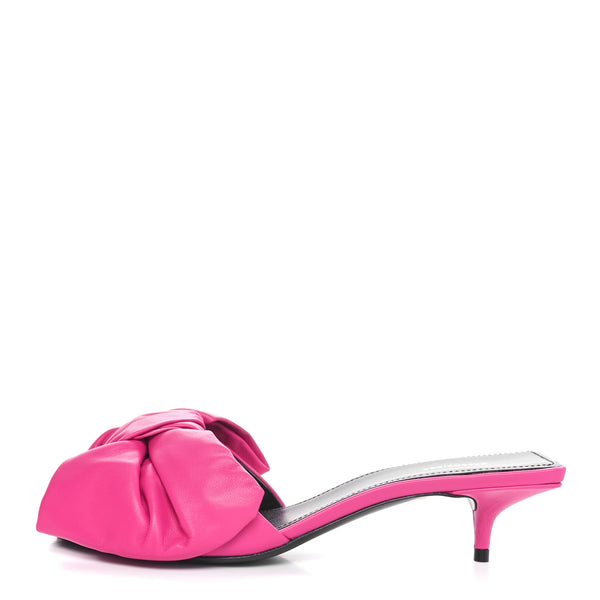 Balenciaga Soft Nappa Square Knife Bow Mule Sandals 37 Magenta