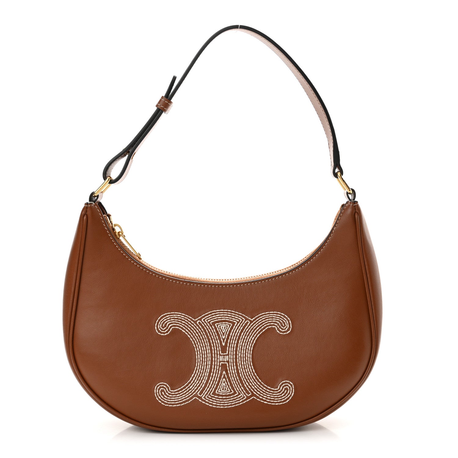 Celine Smooth Calfskin Triomphe Embroidered Ava Shoulder Bag Tan 1 of 12