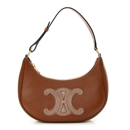 Celine Smooth Calfskin Triomphe Embroidered Ava Shoulder Bag Tan 1 of 12