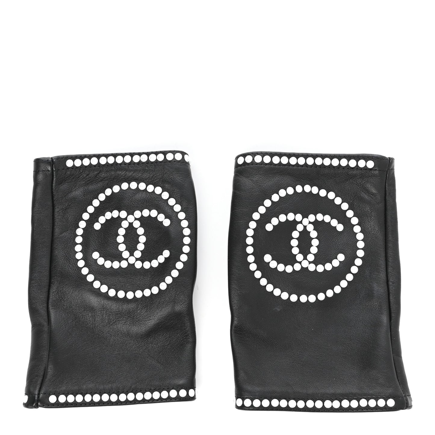 Lambskin Fingerless Pearl CC Gloves 7.5 Black
