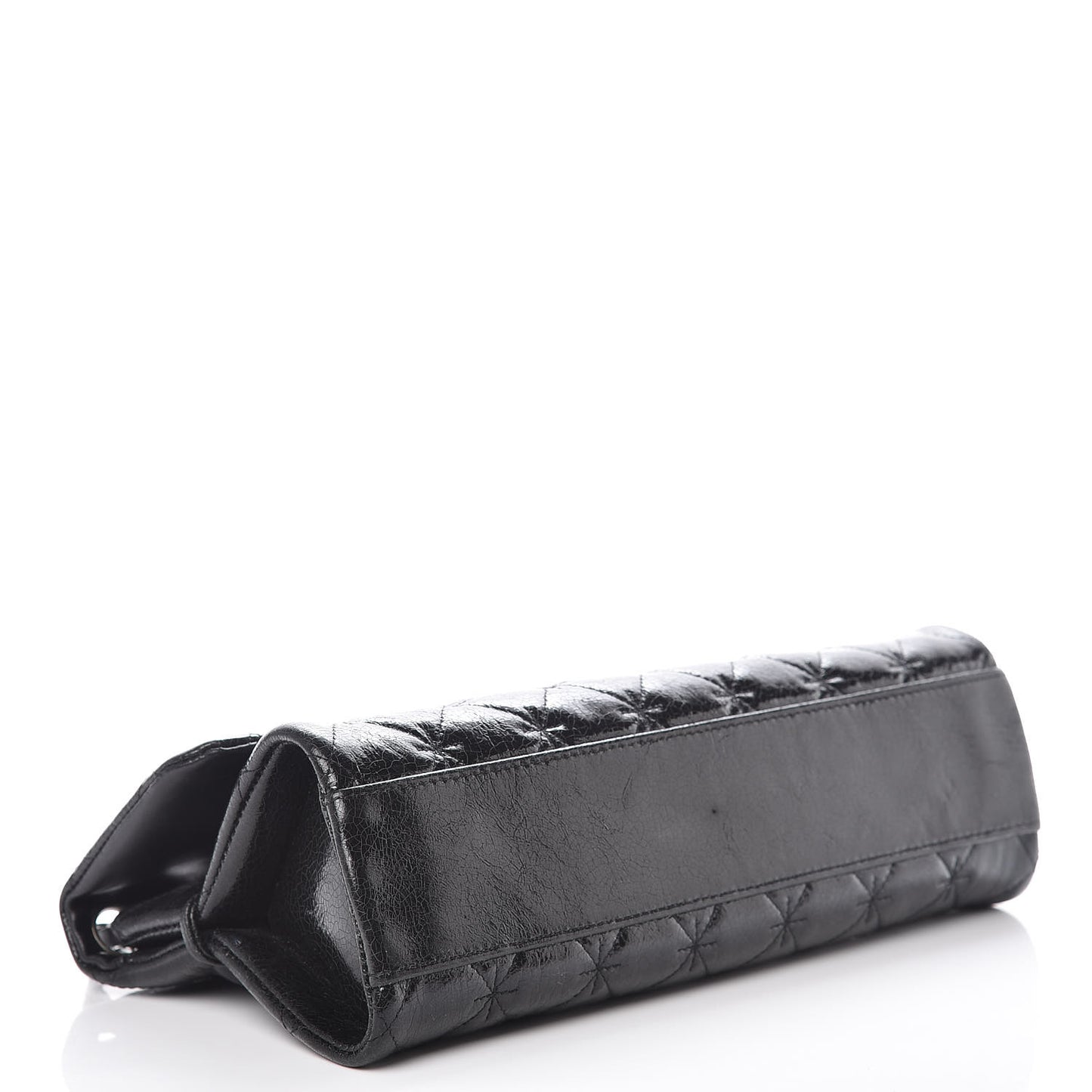 Glazed Crackled Calfskin Quilted Mademoiselle Flap Black
