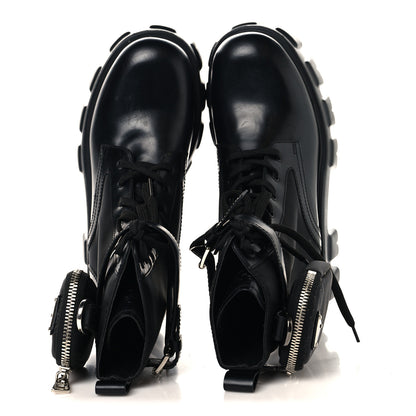 Prada Spazzolato Rois Nylon Metal Triangle Logo Monolith Pouch Pocket 55mm Boots 38.5 Black 2 of 10