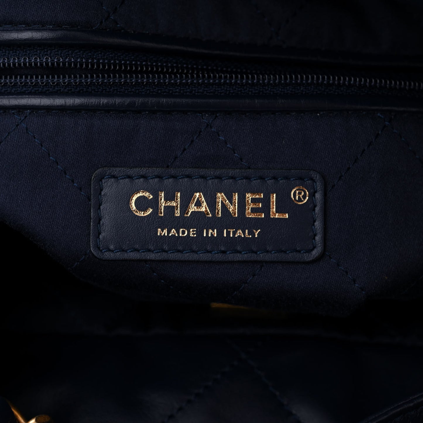 Shiny Calfskin Quilted Chanel 22 Navy Blue
