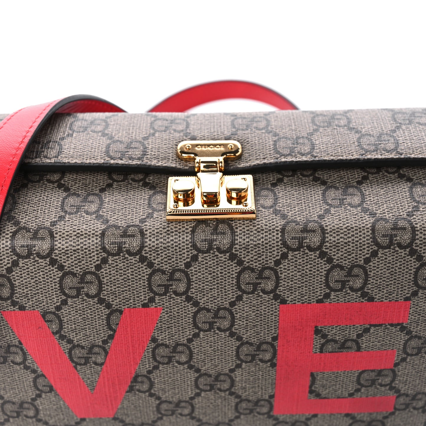 GG Supreme Monogram Moon Calfskin Love Valentines Day Padlock Case Beige Ebony New Geranium