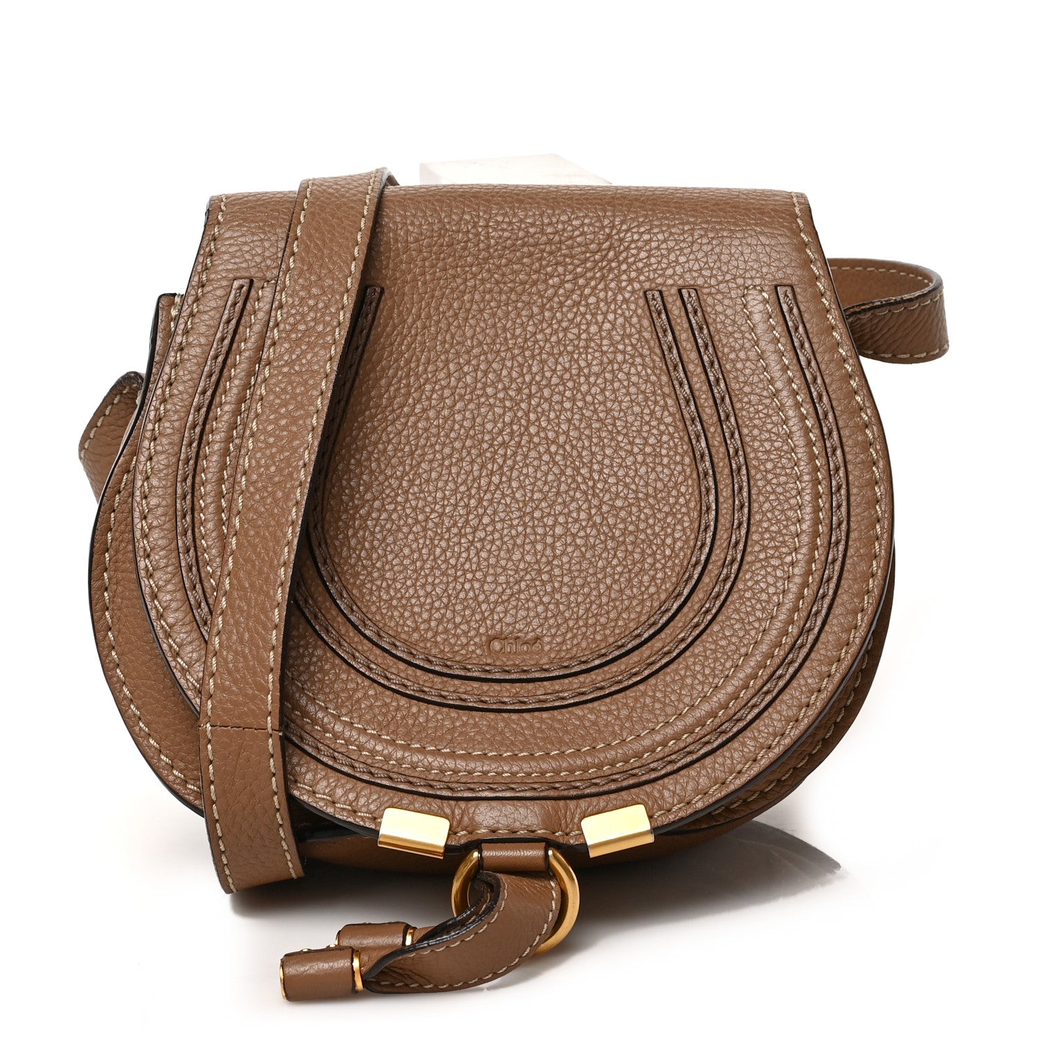 Chloe Calfskin Mini Marcie Round Crossbody Bag Nut 1 of 8
