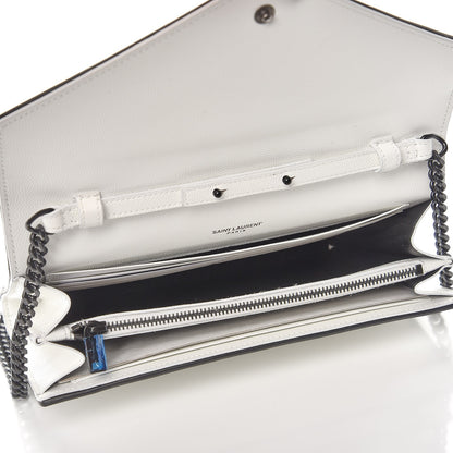 Saint Laurent Grain De Poudre Matelasse Monogram Chain Wallet White Black 5 of 6