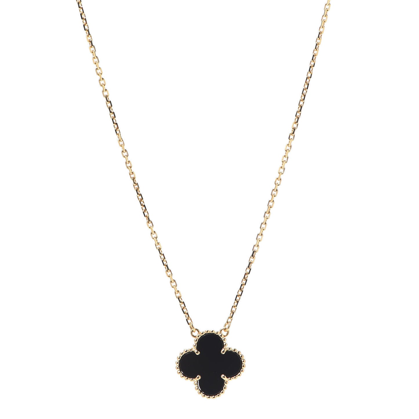 18K Yellow Gold Black Onyx Vintage Alhambra Pendant Necklace