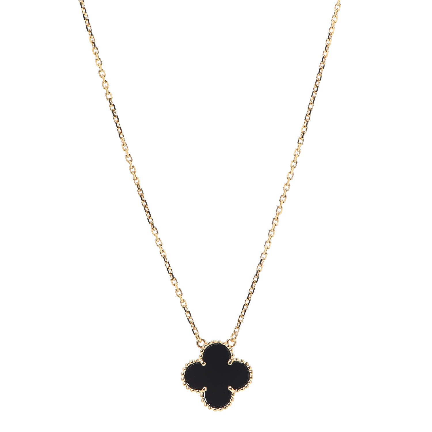 Van Cleef & Arpels 18K Yellow Gold Black Onyx Vintage Alhambra Pendant Necklace 1 of 8